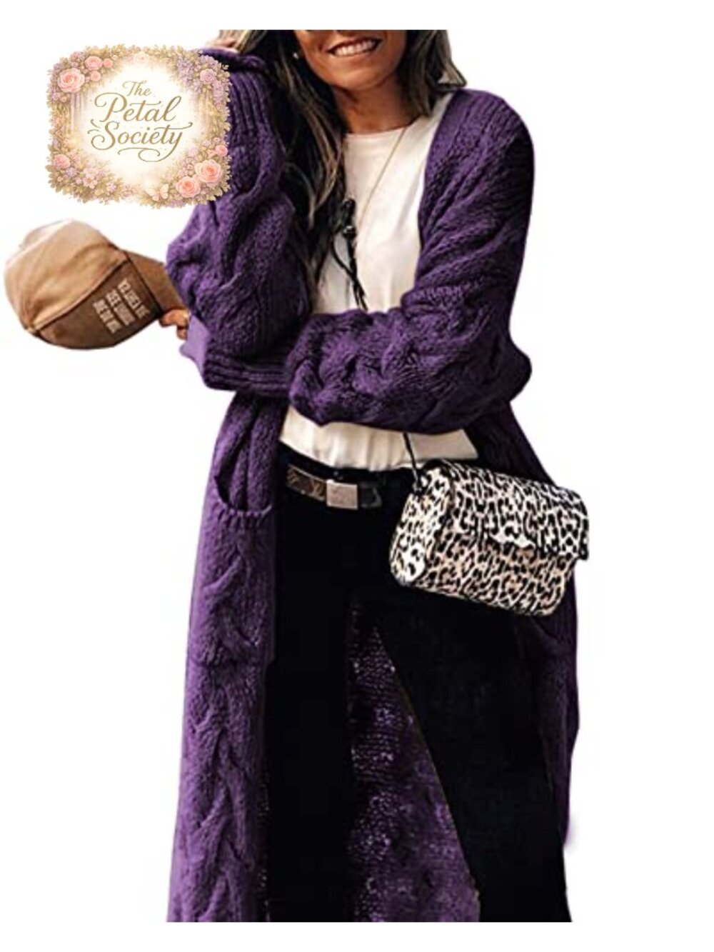 Women's Long Cardigan Sweater Chunky Cable Knit Open Front Pockets